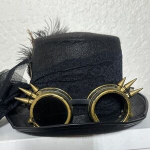 Steampunk Black Top Hat with Spiked Gold Goggles